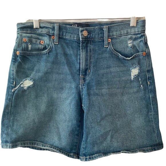 Gap Shorts Bermuda 5" Short Denim Womens Medium Wash Distressed Stretch 4/27 - Picture 5 of 5